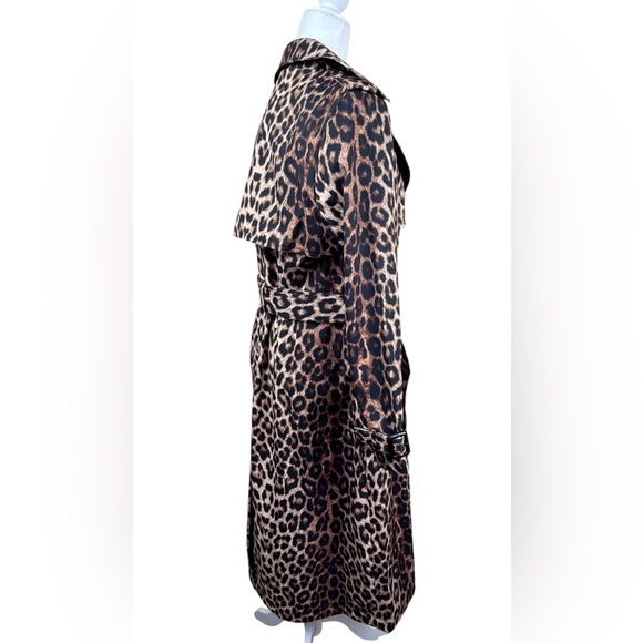 BCBGMaxazria Trench Coat Leopard Print Brown Black Medium - Picture 5 of 13